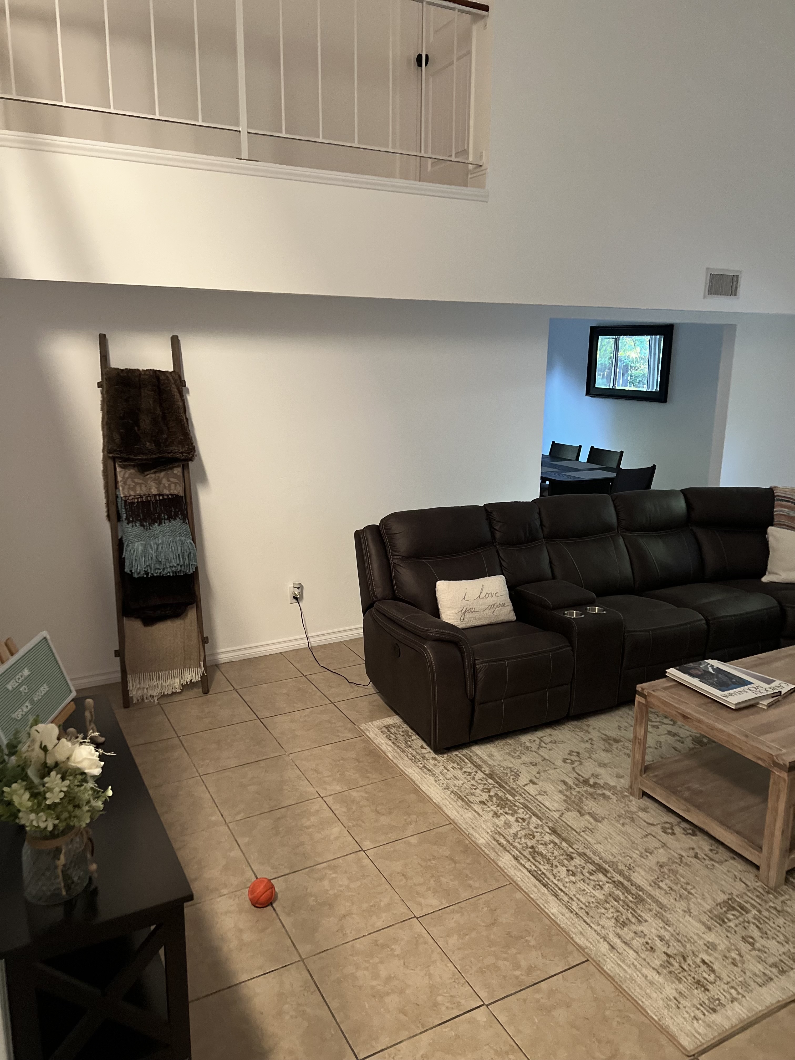Living room with welcome sign
